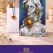 A02P Elise mit Bernsteinschmuck Grußkarte mit Anhänger aus echtem baltischen Bernstein