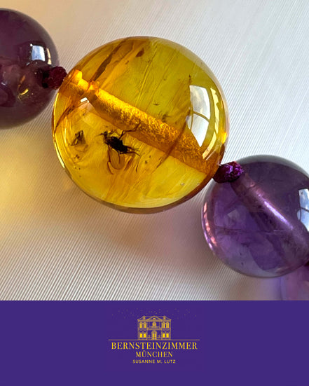 "Vesper Nr. 1" Armband mit Bernstein-Inkluse & Amethyst Gr. M · Unikat