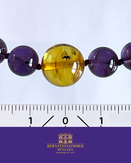 "Vesper Nr. 1" Armband mit Bernstein-Inkluse & Amethyst Gr. M · Unikat
