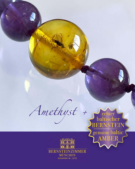 "Vesper Nr. 1" Armband mit Bernstein-Inkluse & Amethyst Gr. M · Unikat