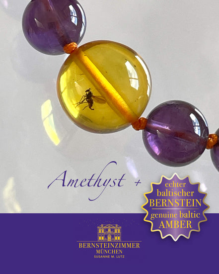 "Vesper Nr. 2" Armband mit Bernstein-Inkluse & Amethyst Gr. L · Unikat
