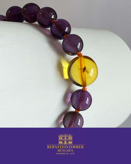"Vesper Nr. 2" Armband mit Bernstein-Inkluse & Amethyst Gr. L · Unikat