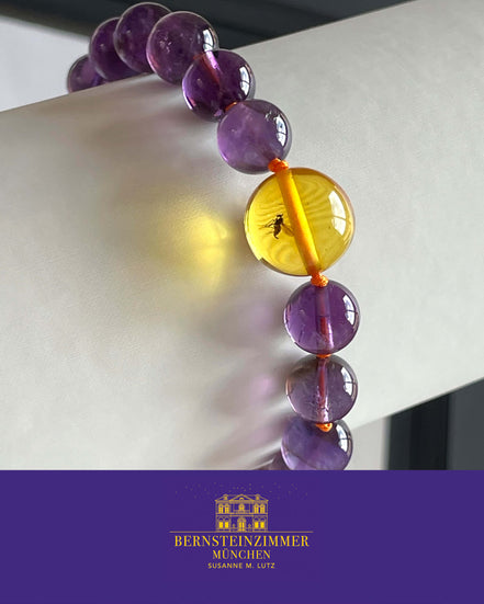"Vesper Nr. 2" Armband mit Bernstein-Inkluse & Amethyst Gr. L · Unikat