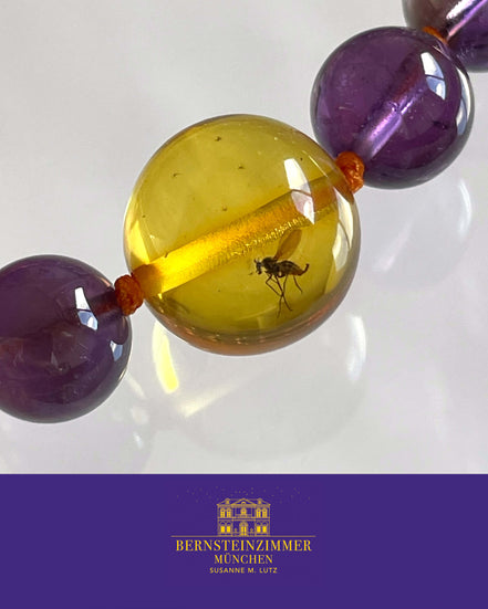 "Vesper Nr. 2" Armband mit Bernstein-Inkluse & Amethyst Gr. L · Unikat