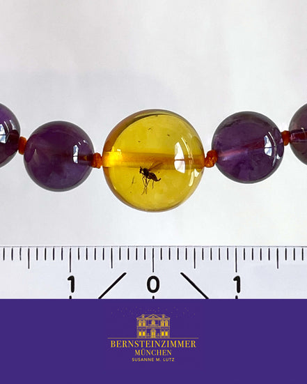 "Vesper Nr. 2" Armband mit Bernstein-Inkluse & Amethyst Gr. L · Unikat